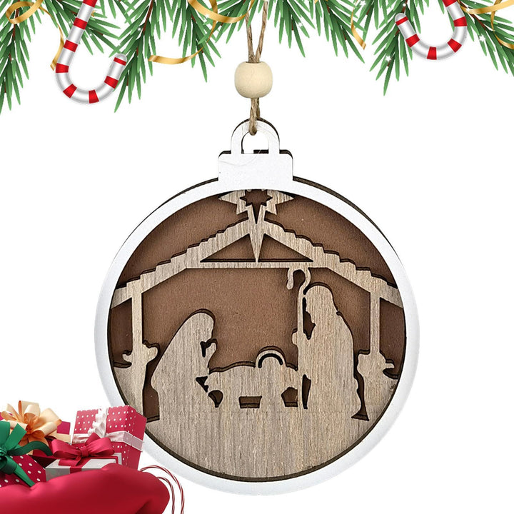 Christianartworkshop Minimalistischer Stil, mehrschichtiger Anhänger aus Holz mit Jesus-Krippenszene, Weihnachtskrippe, hängende Ornamente - Weihnachtskrippe - image 0