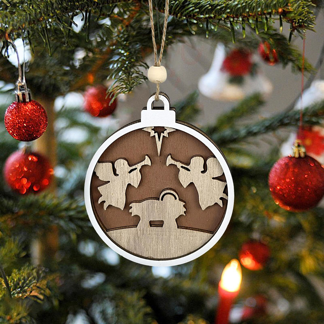 Christianartworkshop Krippenanhänger im minimalistischen Stil, geschichtete Engelsfiguren aus Holz, Weihnachtskrippe, hängende Ornamente - Weihnachtskrippe - image 0