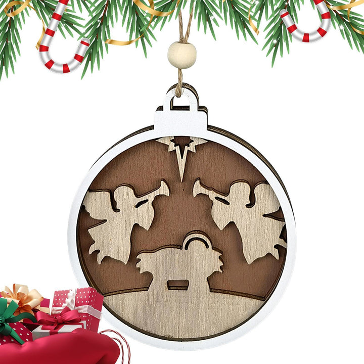 Christianartworkshop Krippenanhänger im minimalistischen Stil, geschichtete Engelsfiguren aus Holz, Weihnachtskrippe, hängende Ornamente - image 2