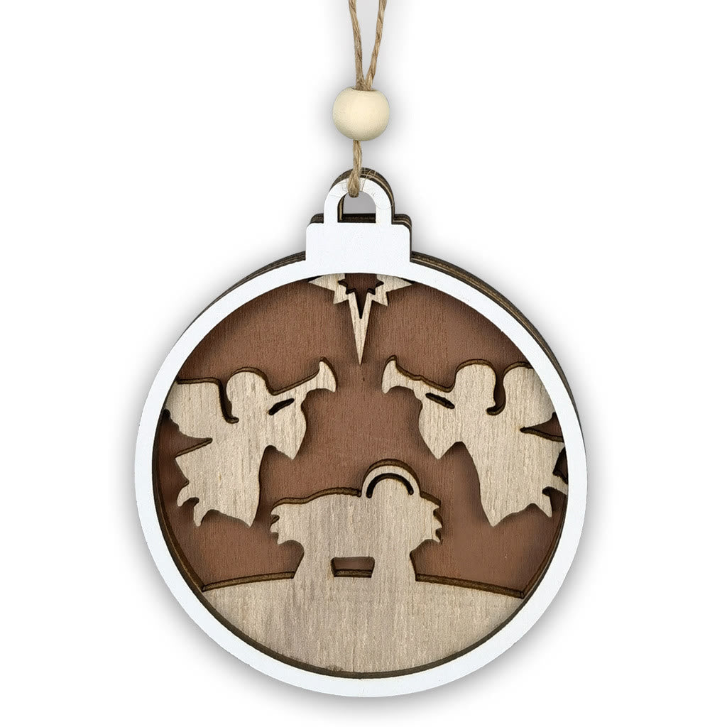 Christianartworkshop Krippenanhänger im minimalistischen Stil, geschichtete Engelsfiguren aus Holz, Weihnachtskrippe, hängende Ornamente - image 4