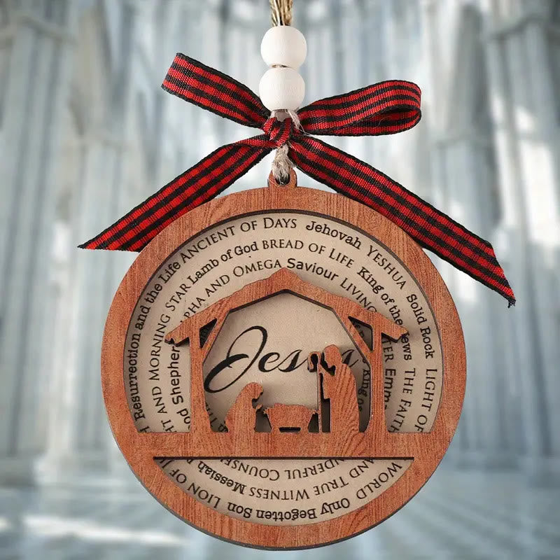 Christianartworkshop Weihnachtskrippe im rustikalen Stil, aus Holz, mehrschichtig, mit Jesus-Titeln, Weihnachtskrippe, hängende Ornamente - Weihnachtskrippe - image 0