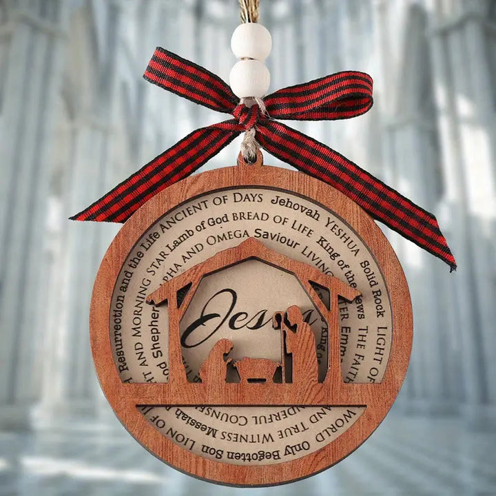 Christianartworkshop Weihnachtskrippe im rustikalen Stil, aus Holz, mehrschichtig, mit Jesus-Titeln, Weihnachtskrippe, hängende Ornamente - Weihnachtskrippe - image 0