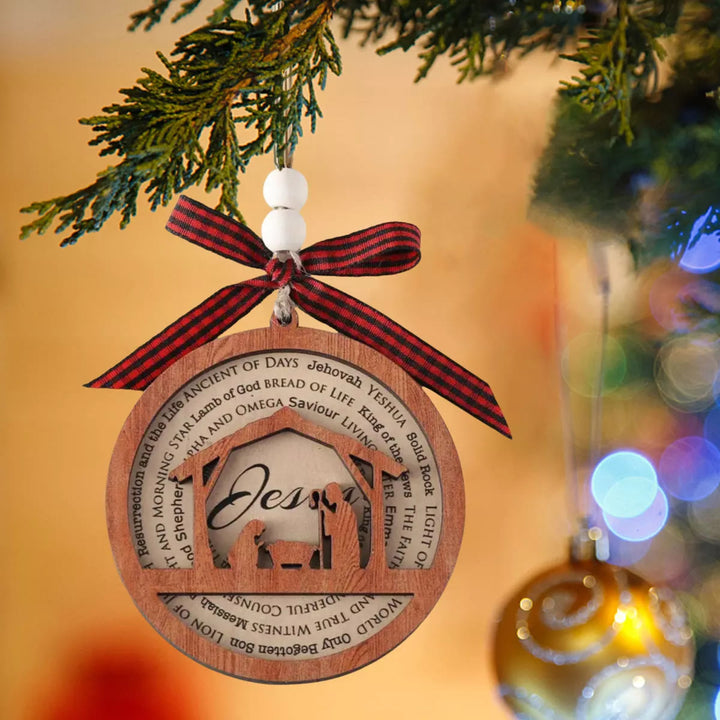 Christianartworkshop Weihnachtskrippe im rustikalen Stil, aus Holz, mehrschichtig, mit Jesus-Titeln, Weihnachtskrippe, hängende Ornamente - image 2