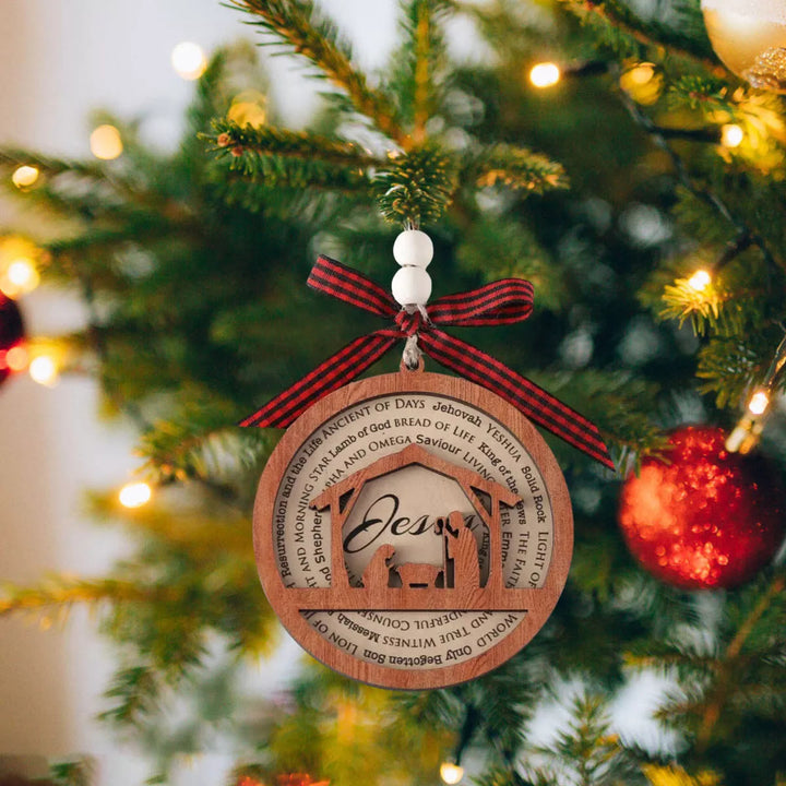 Christianartworkshop Weihnachtskrippe im rustikalen Stil, aus Holz, mehrschichtig, mit Jesus-Titeln, Weihnachtskrippe, hängende Ornamente - image 3