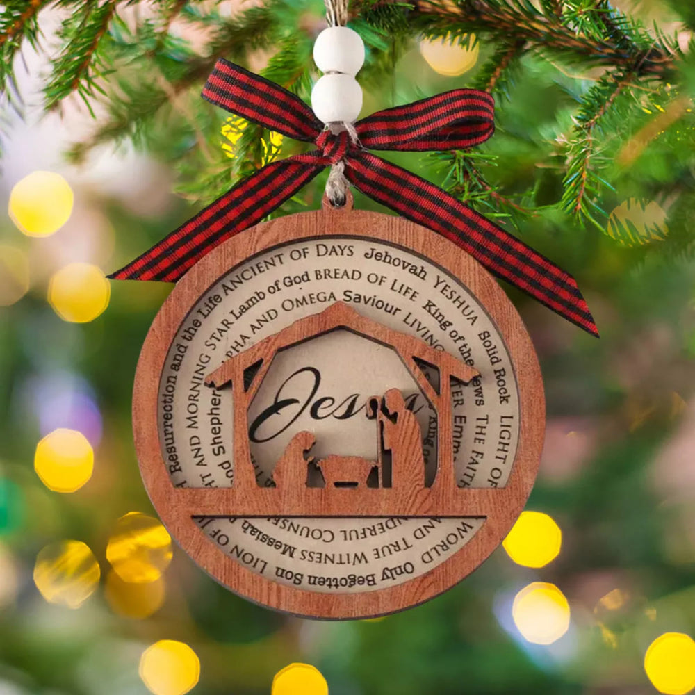 Christianartworkshop Weihnachtskrippe im rustikalen Stil, aus Holz, mehrschichtig, mit Jesus-Titeln, Weihnachtskrippe, hängende Ornamente - image 1