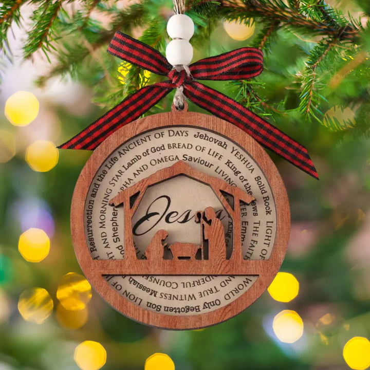 Christianartworkshop Weihnachtskrippe im rustikalen Stil, aus Holz, mehrschichtig, mit Jesus-Titeln, Weihnachtskrippe, hängende Ornamente - image 1