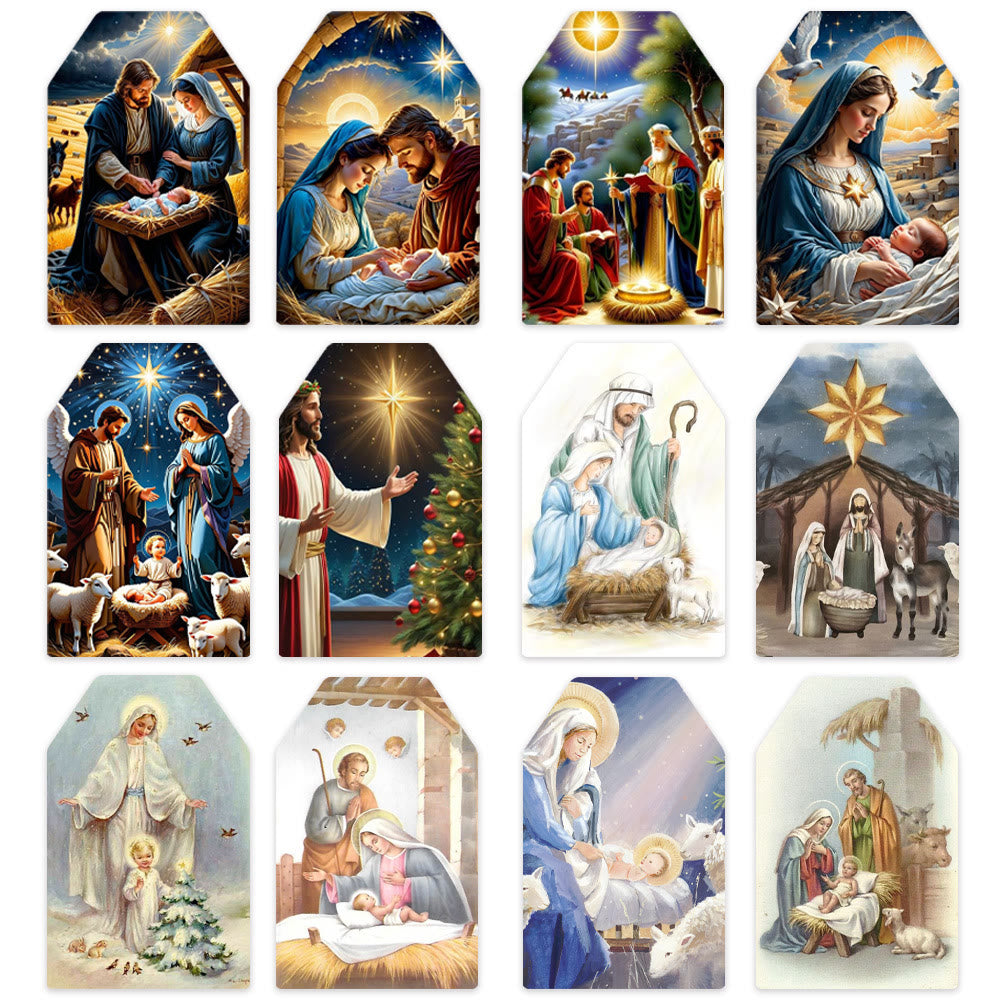 Christianartworkshop Weihnachtskrippe im weichen und traditionellen Stil, hängende Dekoration, Requisiten, Geschenkanhänger (60 Stück)
