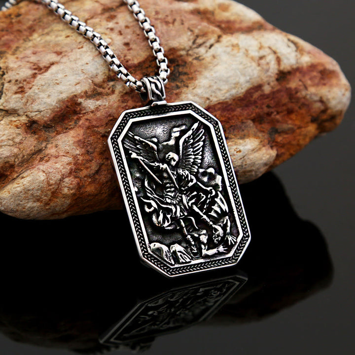 Christianartworkshop Klassische Halskette mit Anhänger aus Edelstahl – Schutzsymbol des Erzengels Michael - Metallisch - image 0