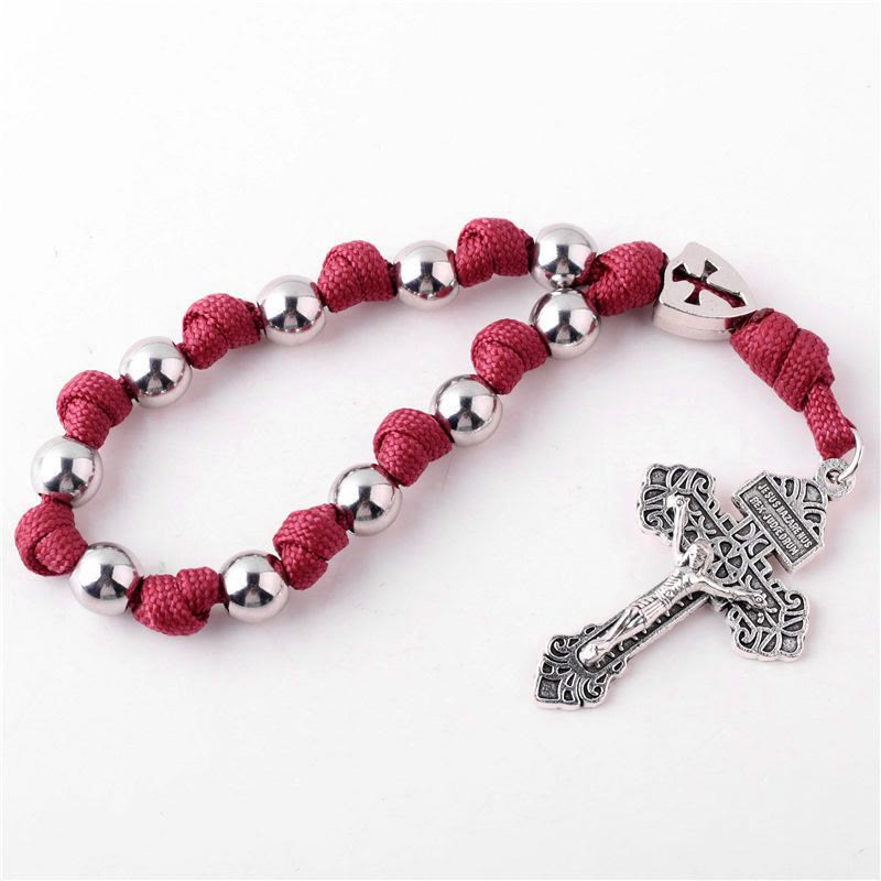 Christianartworkshop 4 Farben Paracord Handgefertigter Taschenrosenkranz/Autoschutz-Anhänger zum Aufhängen - Wein - image 0