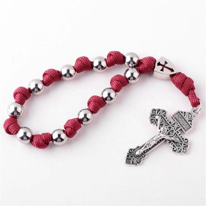 Christianartworkshop 4 Farben Paracord Handgefertigter Taschenrosenkranz/Autoschutz-Anhänger zum Aufhängen - Wein - image 0