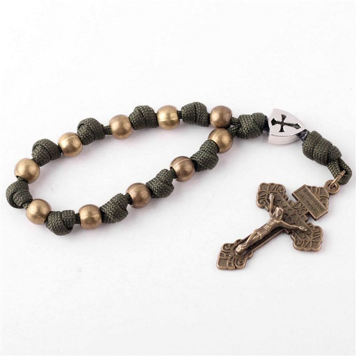 Christianartworkshop 4 Farben Paracord Handgefertigter Taschenrosenkranz/Autoschutz-Anhänger zum Aufhängen - Armeegrün - image 2