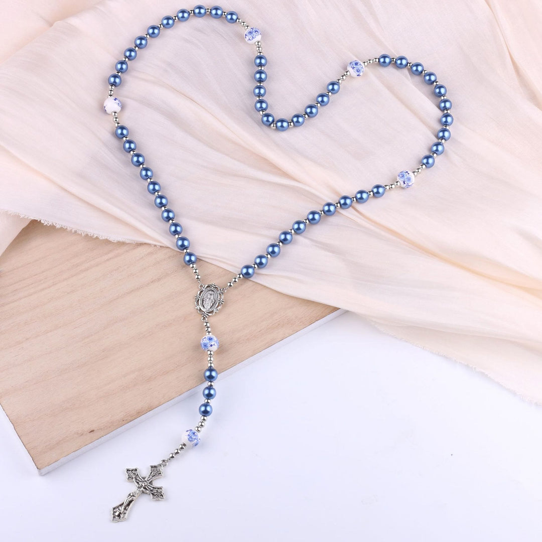 Christianartworkshop Wundertätige Medaille und Kruzifix aus 8 mm rundem, mehrfarbigem Perlen-Rosenkranz aus Nylonschnur