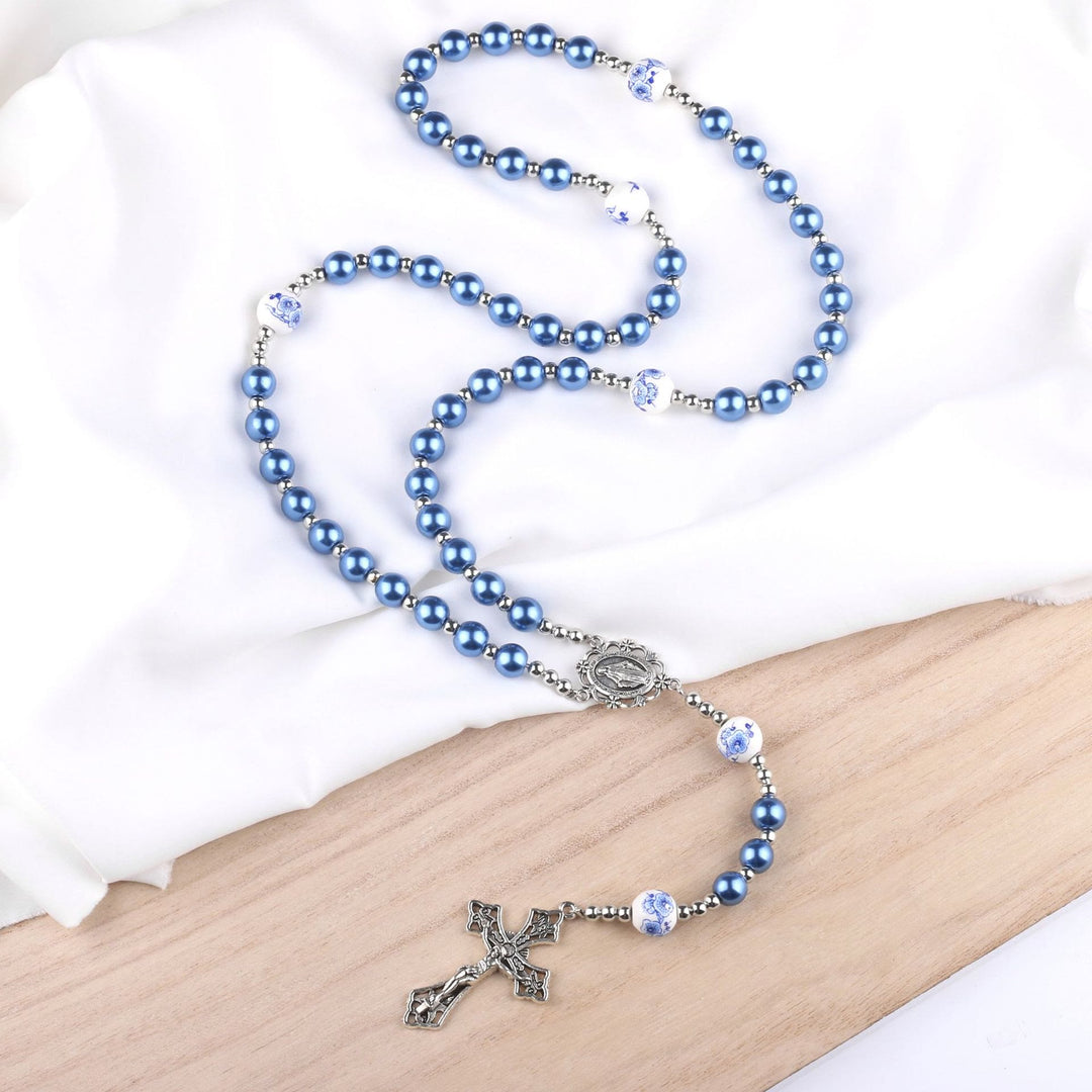 Christianartworkshop Wundertätige Medaille und Kruzifix aus 8 mm rundem, mehrfarbigem Perlen-Rosenkranz aus Nylonschnur
