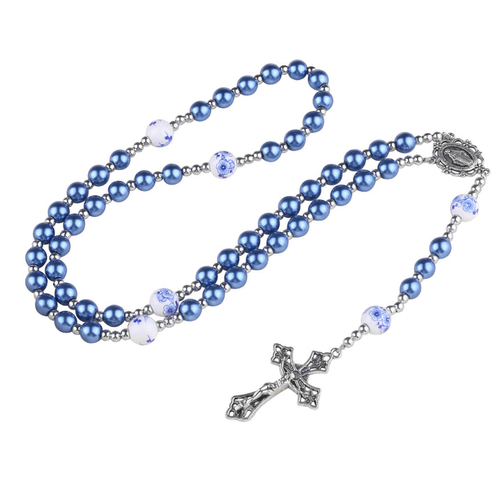Christianartworkshop Wundertätige Medaille und Kruzifix aus 8 mm rundem, mehrfarbigem Perlen-Rosenkranz aus Nylonschnur