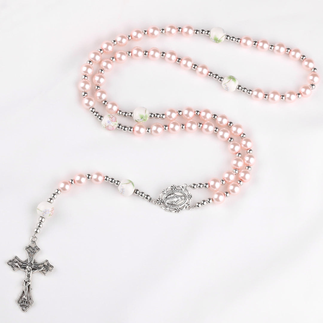 Christianartworkshop Wundertätige Medaille und Kruzifix aus 8 mm rundem, mehrfarbigem Perlen-Rosenkranz aus Nylonschnur