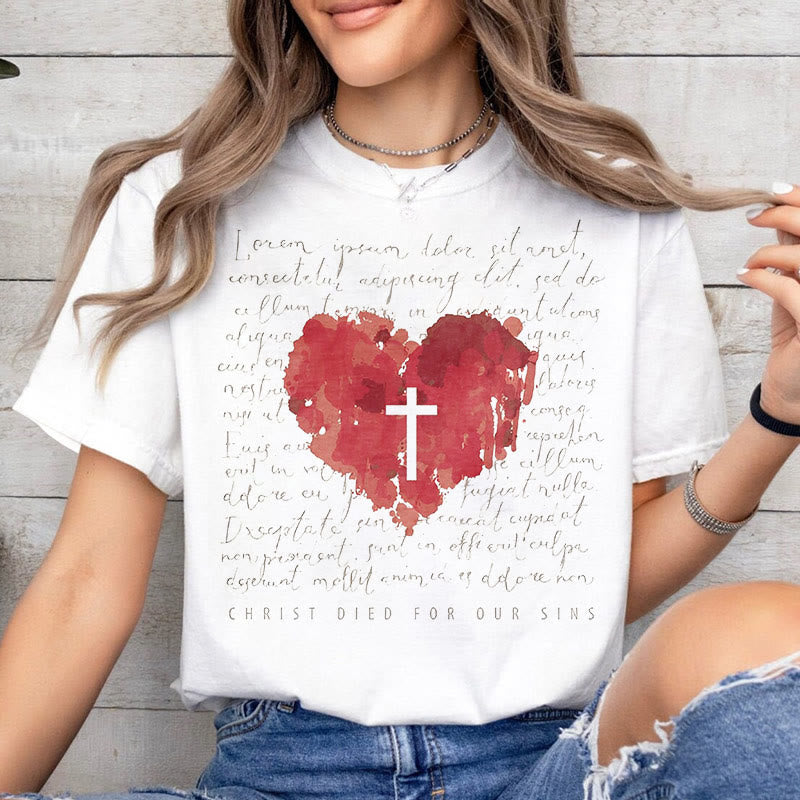 Christianartworkshop Fresh Style Kreuz und Herz Kurzarm gewaschenes T-Shirt
