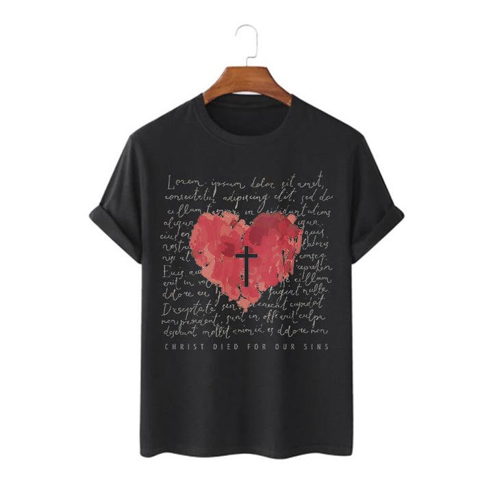 Christianartworkshop Fresh Style Kreuz und Herz Kurzarm gewaschenes T-Shirt