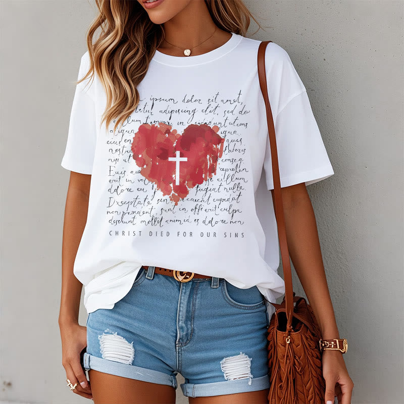 Christianartworkshop Fresh Style Kreuz und Herz Kurzarm gewaschenes T-Shirt
