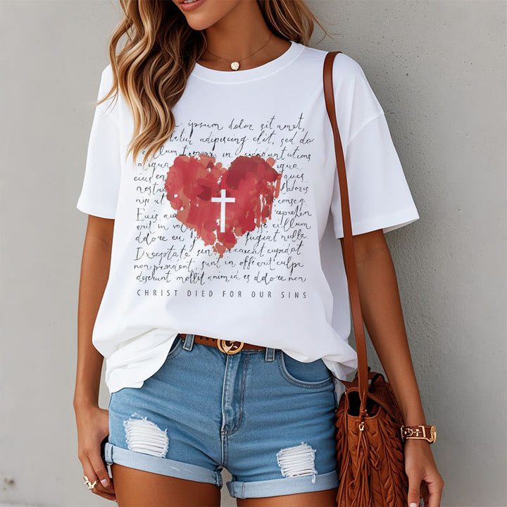 Christianartworkshop Fresh Style Kreuz und Herz Kurzarm gewaschenes T-Shirt
