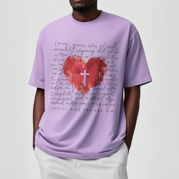 Christianartworkshop Fresh Style Kreuz und Herz Kurzarm gewaschenes T-Shirt