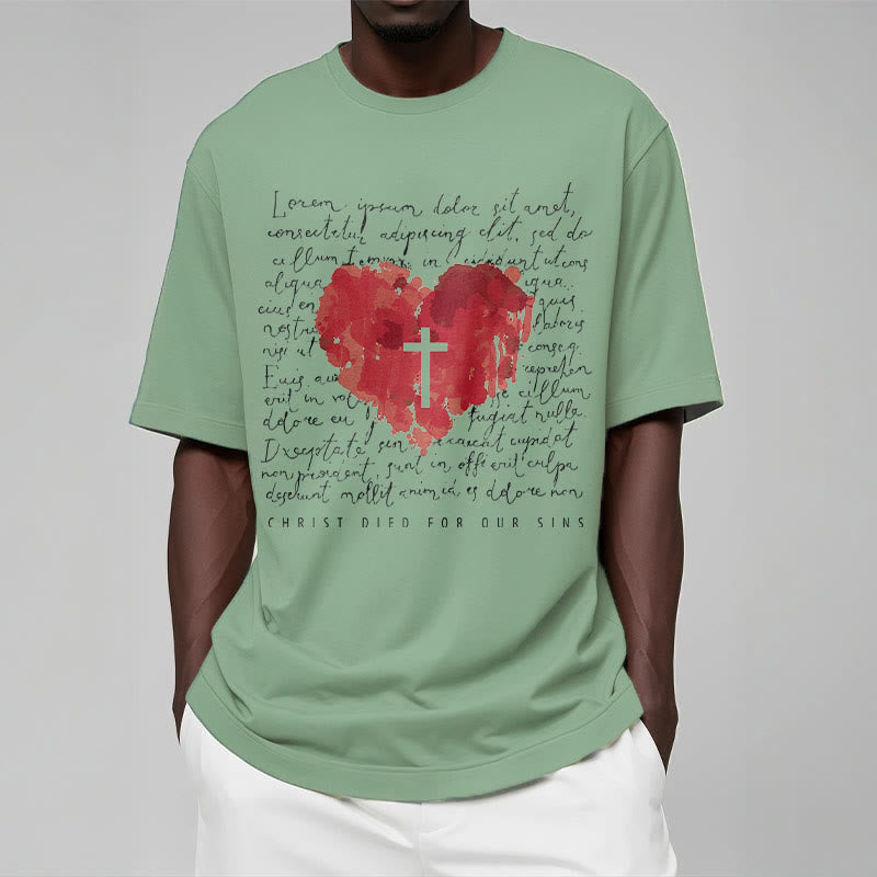 Christianartworkshop Fresh Style Kreuz und Herz Kurzarm gewaschenes T-Shirt
