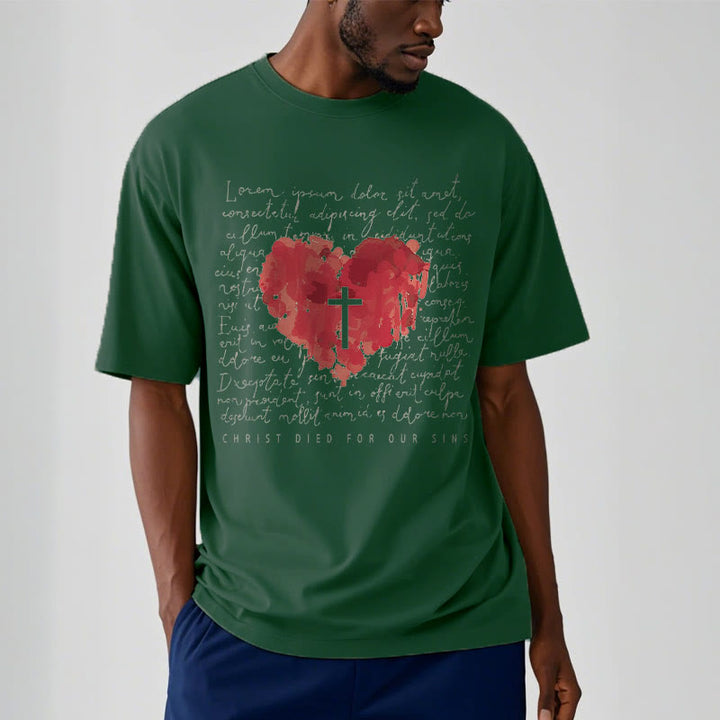 Christianartworkshop Fresh Style Kreuz und Herz Kurzarm gewaschenes T-Shirt