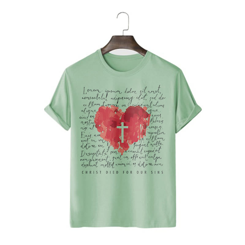 Christianartworkshop Fresh Style Kreuz und Herz Kurzarm gewaschenes T-Shirt