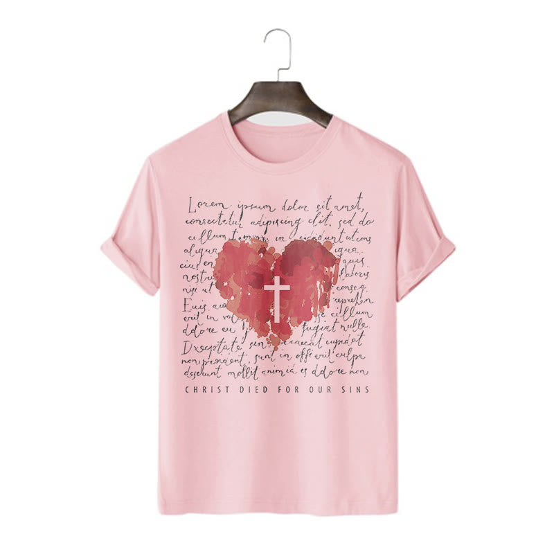 Christianartworkshop Fresh Style Kreuz und Herz Kurzarm gewaschenes T-Shirt
