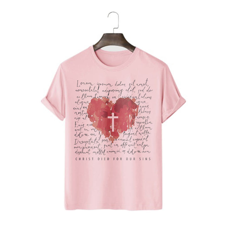 Christianartworkshop Fresh Style Kreuz und Herz Kurzarm gewaschenes T-Shirt