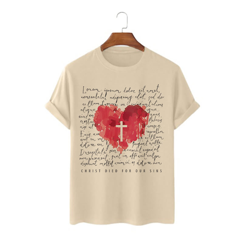 Christianartworkshop Fresh Style Kreuz und Herz Kurzarm gewaschenes T-Shirt
