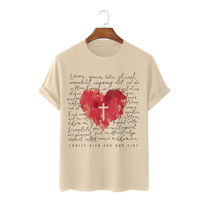 Christianartworkshop Fresh Style Kreuz und Herz Kurzarm gewaschenes T-Shirt