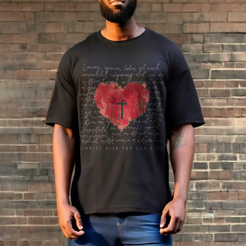 Christianartworkshop Fresh Style Kreuz und Herz Kurzarm gewaschenes T-Shirt