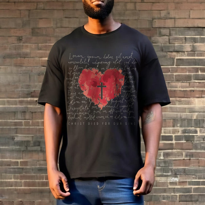 Christianartworkshop Fresh Style Kreuz und Herz Kurzarm gewaschenes T-Shirt
