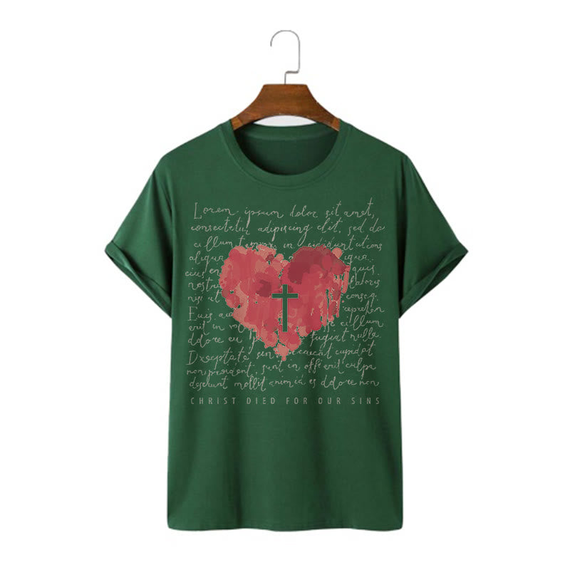 Christianartworkshop Fresh Style Kreuz und Herz Kurzarm gewaschenes T-Shirt