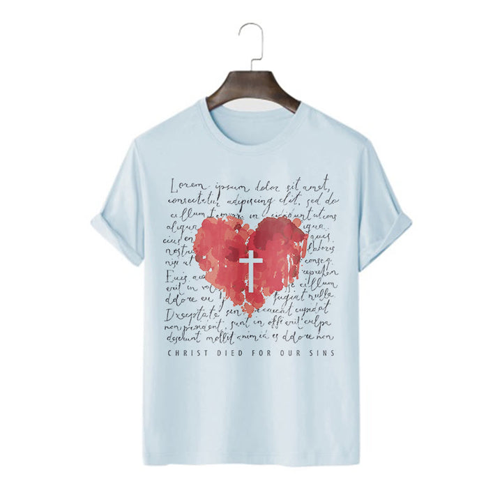 Christianartworkshop Fresh Style Kreuz und Herz Kurzarm gewaschenes T-Shirt