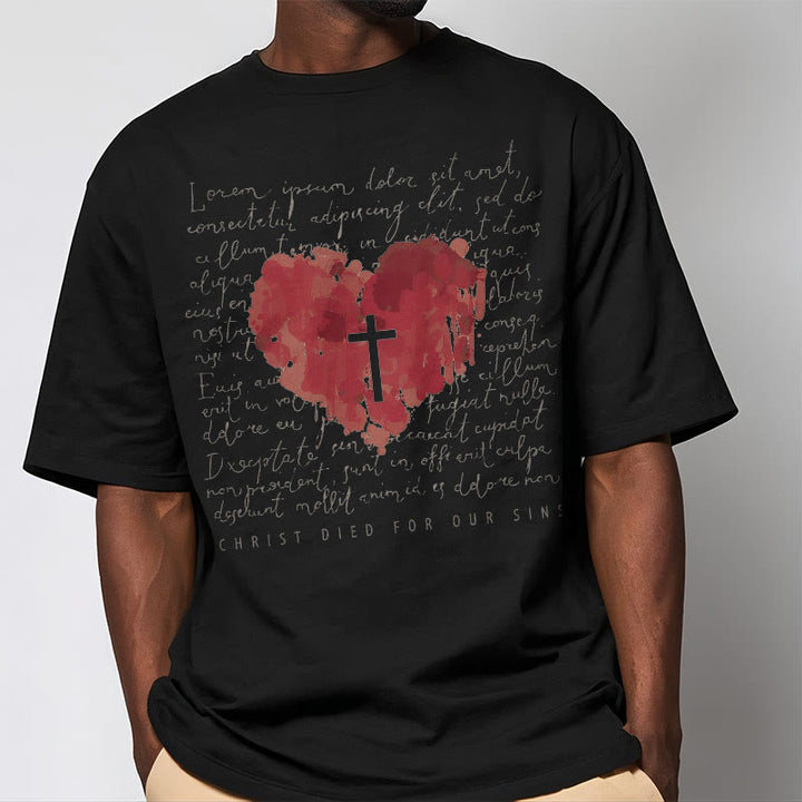 Christianartworkshop Fresh Style Kreuz und Herz Kurzarm gewaschenes T-Shirt