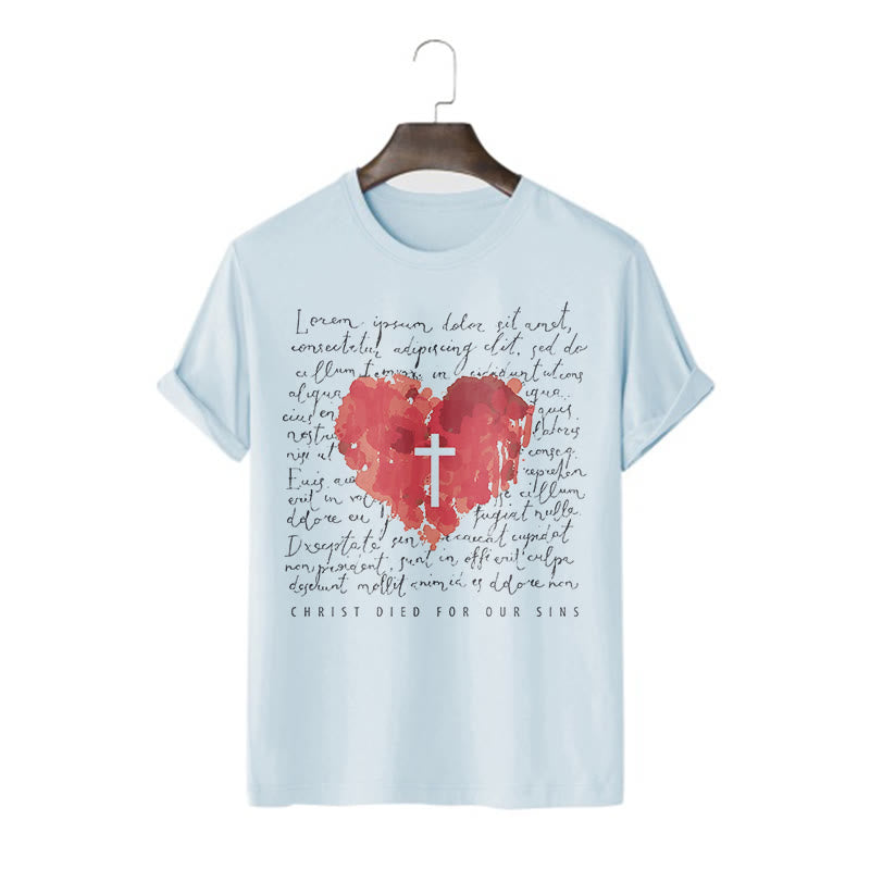 Christianartworkshop Fresh Style Kurzarm-T-Shirt mit Kreuz und Herz - Blau - 2XL - image 0