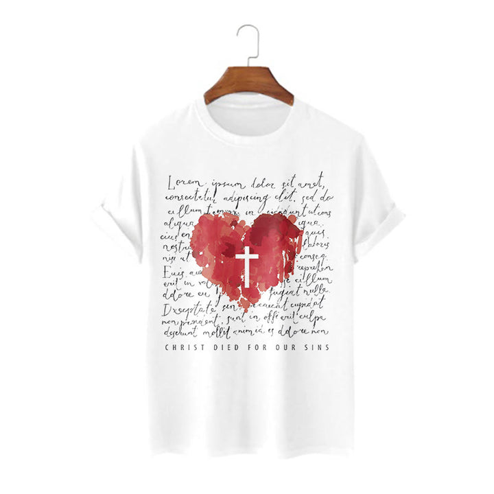 Christianartworkshop Fresh Style Kreuz und Herz Kurzarm gewaschenes T-Shirt