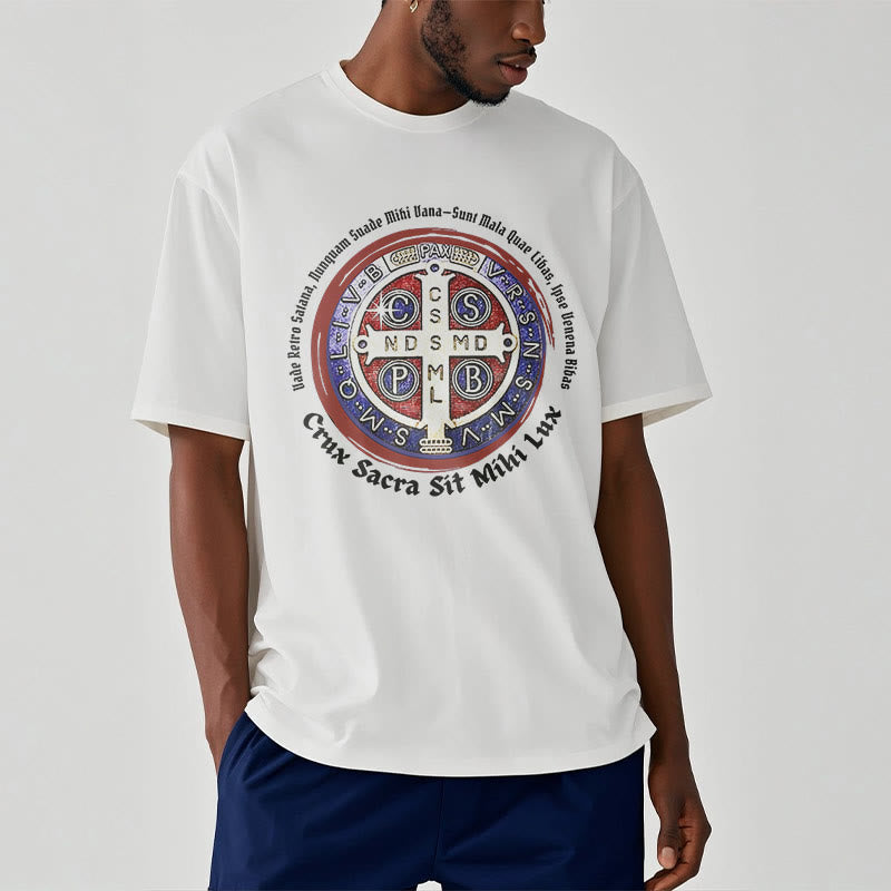 Christianartworkshop T-Shirt im klassischen Stil mit der Medaille des Heiligen Benedikt, kurzärmlig, gewaschen