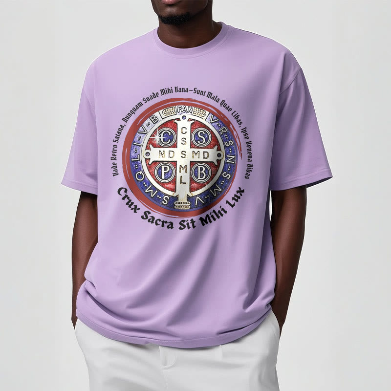 Christianartworkshop T-Shirt im klassischen Stil mit der Medaille des Heiligen Benedikt, kurzärmlig, gewaschen