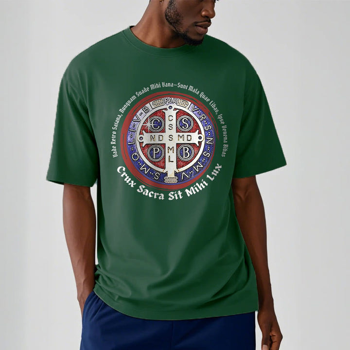 Christianartworkshop T-Shirt im klassischen Stil mit der Medaille des Heiligen Benedikt, kurzärmlig, gewaschen