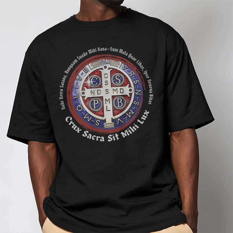 Christianartworkshop T-Shirt im klassischen Stil mit der Medaille des Heiligen Benedikt, kurzärmlig, gewaschen