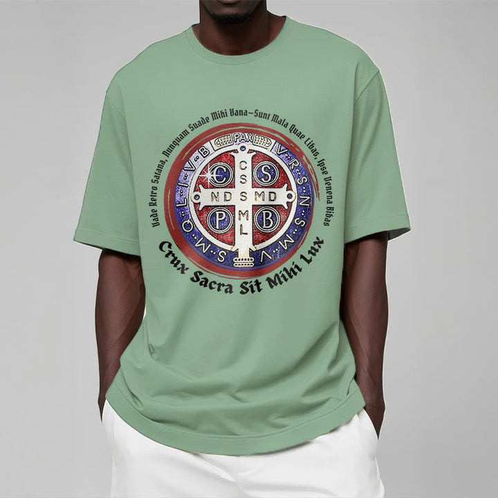 Christianartworkshop T-Shirt im klassischen Stil mit der Medaille des Heiligen Benedikt, kurzärmlig, gewaschen