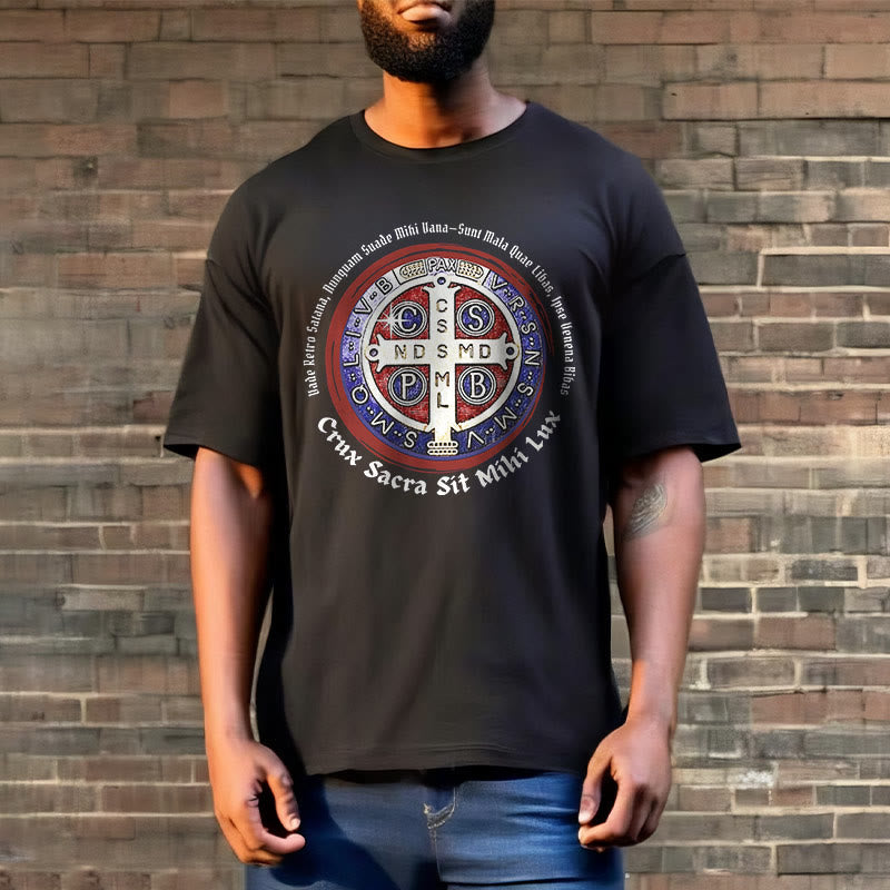 Christianartworkshop T-Shirt im klassischen Stil mit der Medaille des Heiligen Benedikt, kurzärmlig, gewaschen