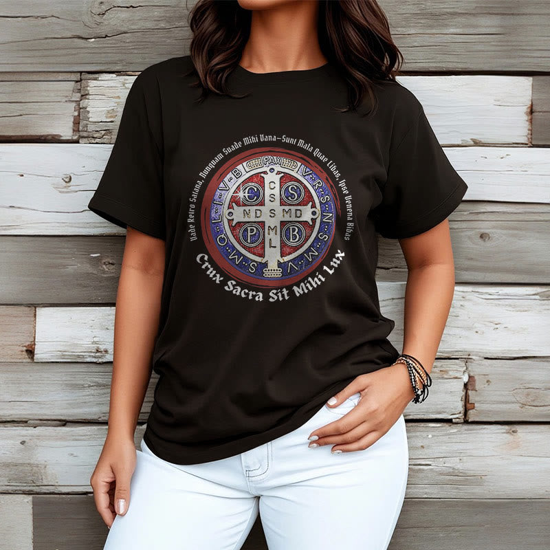 Christianartworkshop T-Shirt im klassischen Stil mit der Medaille des Heiligen Benedikt, kurzärmlig, gewaschen