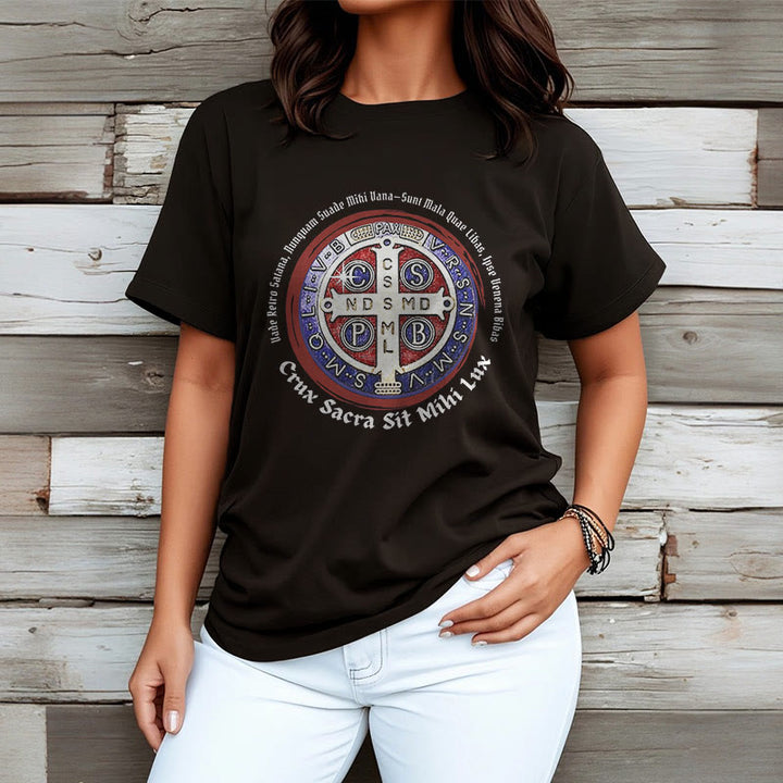 Christianartworkshop T-Shirt im klassischen Stil mit der Medaille des Heiligen Benedikt, kurzärmlig, gewaschen