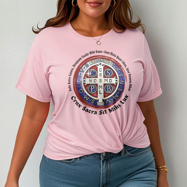 Christianartworkshop T-Shirt im klassischen Stil mit der Medaille des Heiligen Benedikt, kurzärmlig, gewaschen