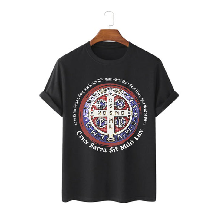 Christianartworkshop T-Shirt im klassischen Stil mit der Medaille des Heiligen Benedikt, kurzärmlig, gewaschen