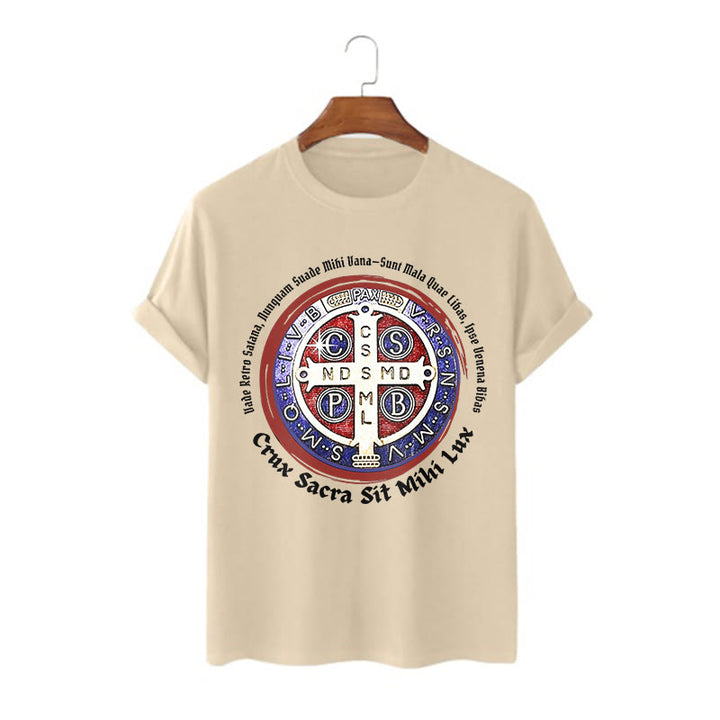 Christianartworkshop T-Shirt im klassischen Stil mit der Medaille des Heiligen Benedikt, kurzärmlig, gewaschen