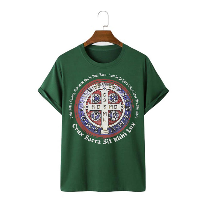 Christianartworkshop Klassisches Kurzarm-T-Shirt mit St.-Benedikt-Medaille - Dunkelgrün - 2XL - image 9